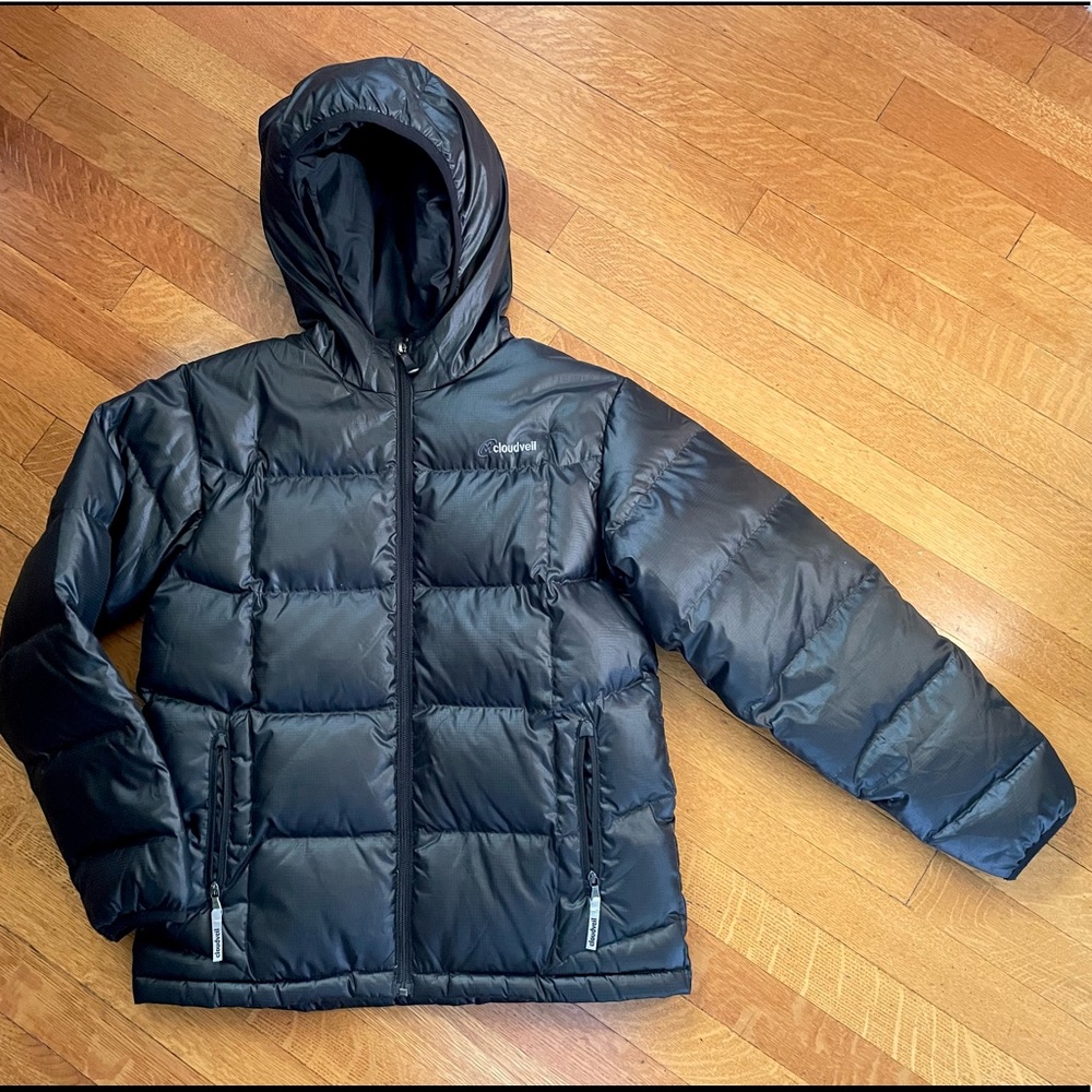 Cloudveil kids down puffer hooded jacket.
